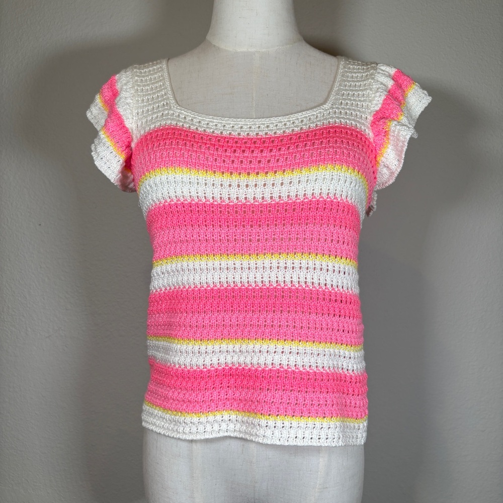Lilly Pulitzer Cordetta Crochet Ruffle Sleeve Sweater Size XXS